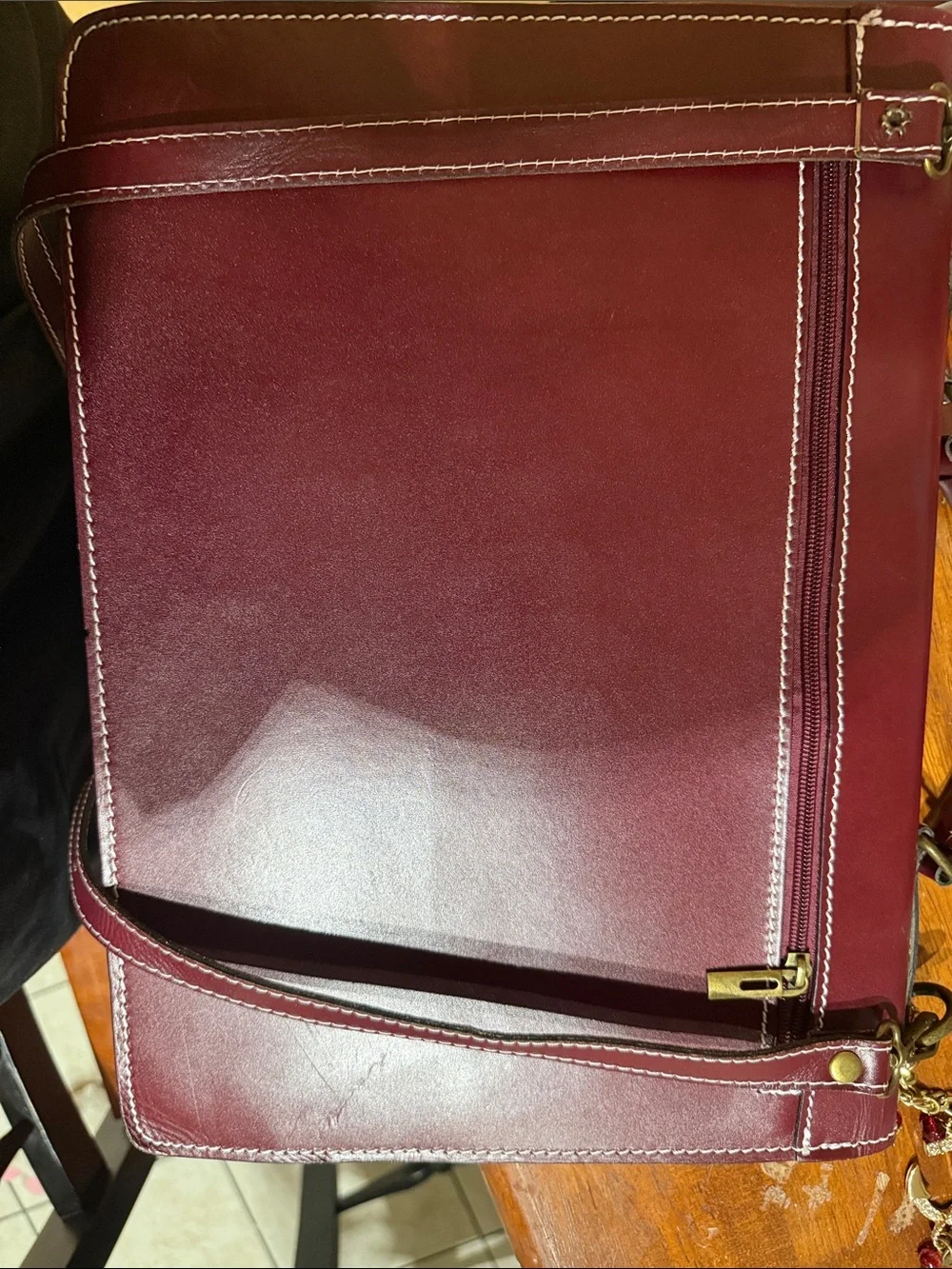 Mara’s Taormina Made in Italy Genuine Leather Briefcase Burgundy Crossbody